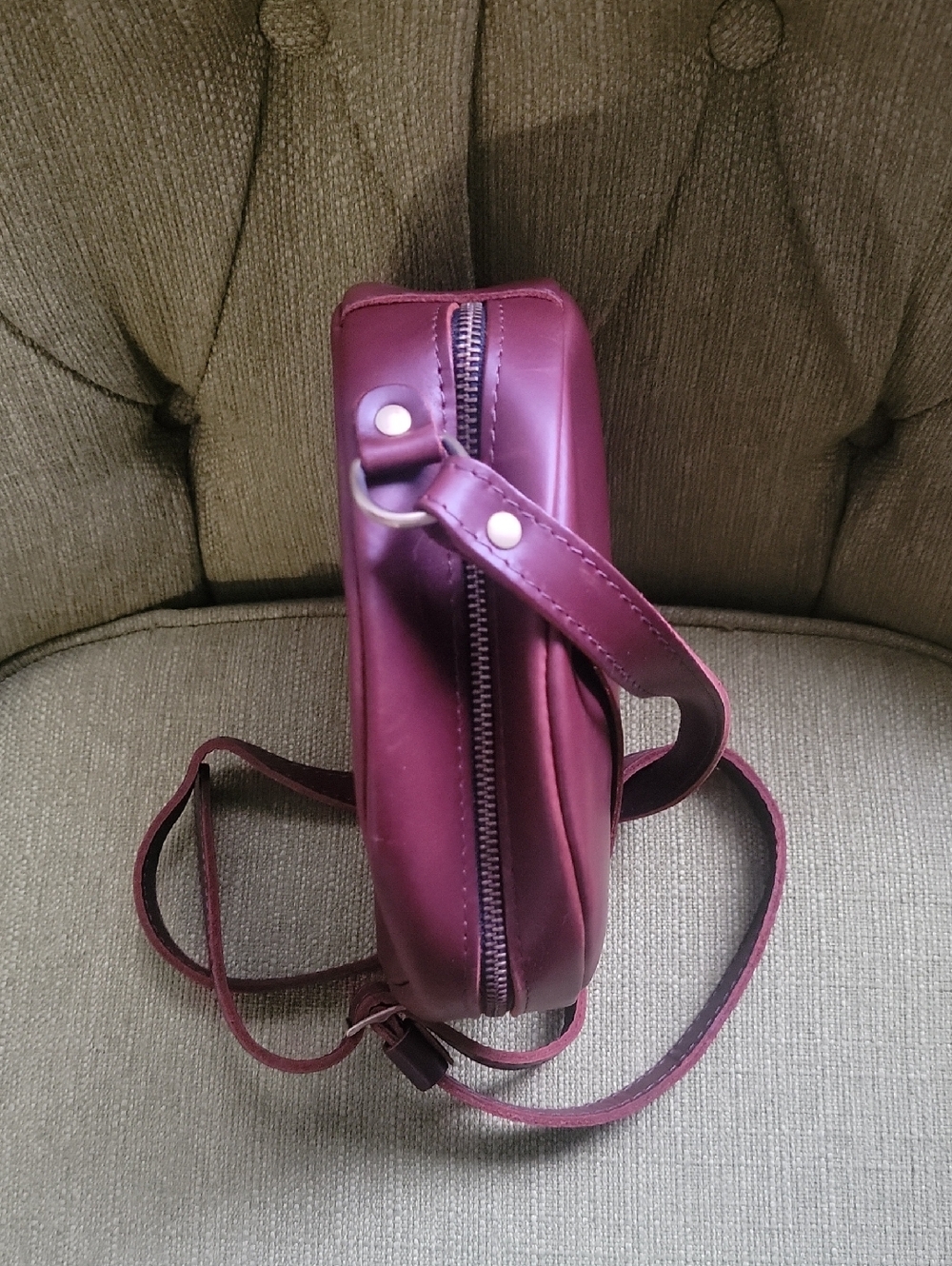 Portland Leather Round Crossbody Bag in Cognac Brown - Picture 6 of 13